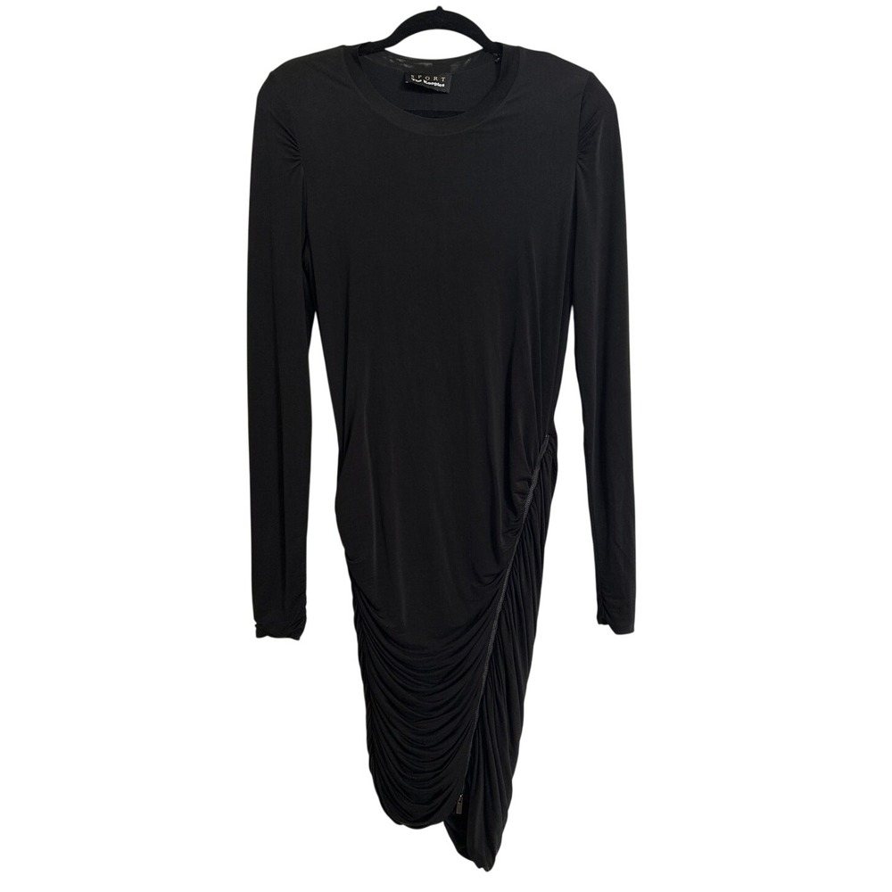 SPORT The Kooples Black Cupro Ruched Asymmetrical Mini Dress Zip‎ Detail M